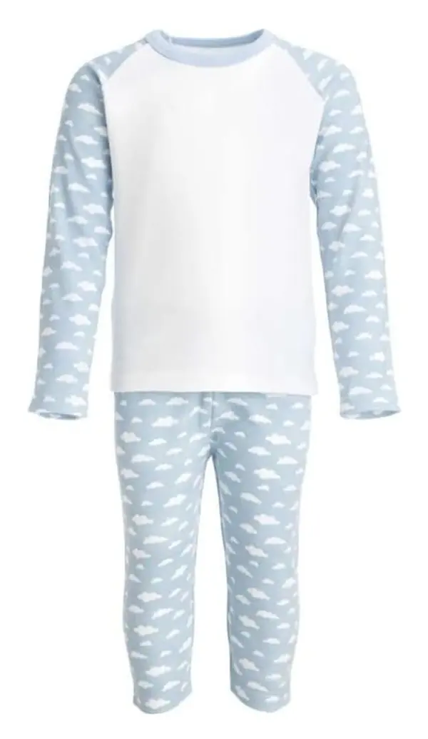 Blue cloud print kids pyjamas with white top