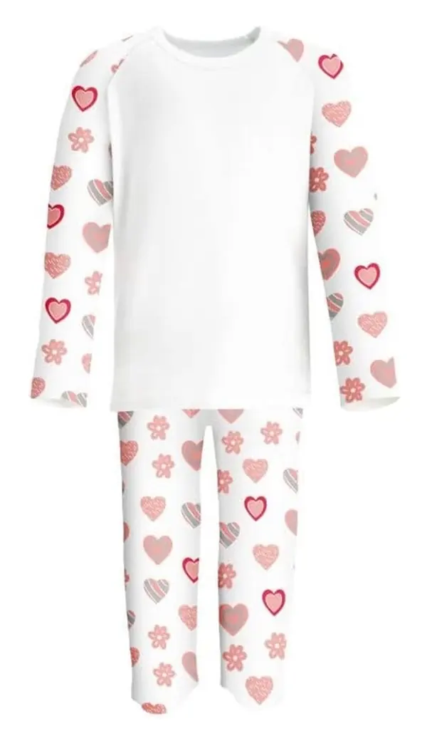 Heart print kids pyjamas with white top