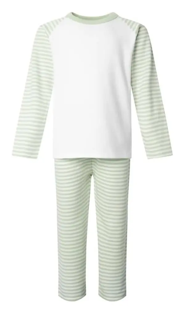 Pastel sage stripe kids pyjamas with white top