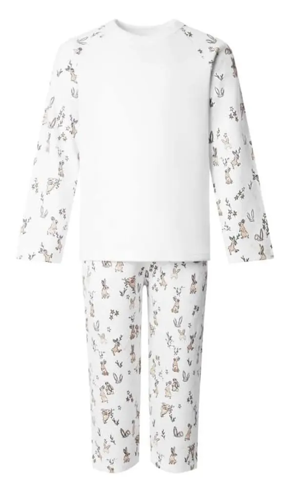 Bunny print kids pyjamas with white top