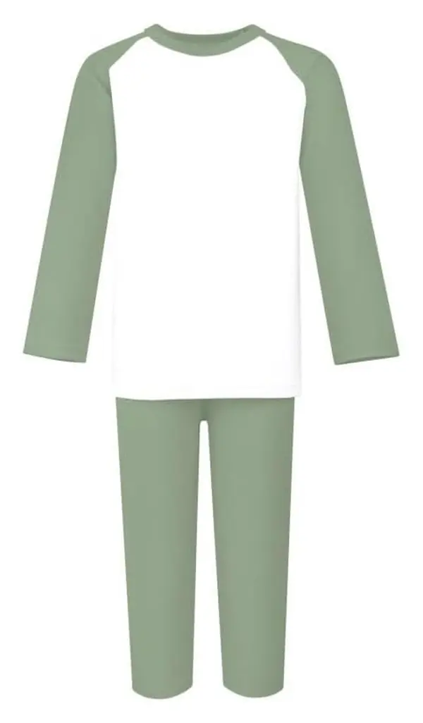 Sage and white kids pyjamas with white top