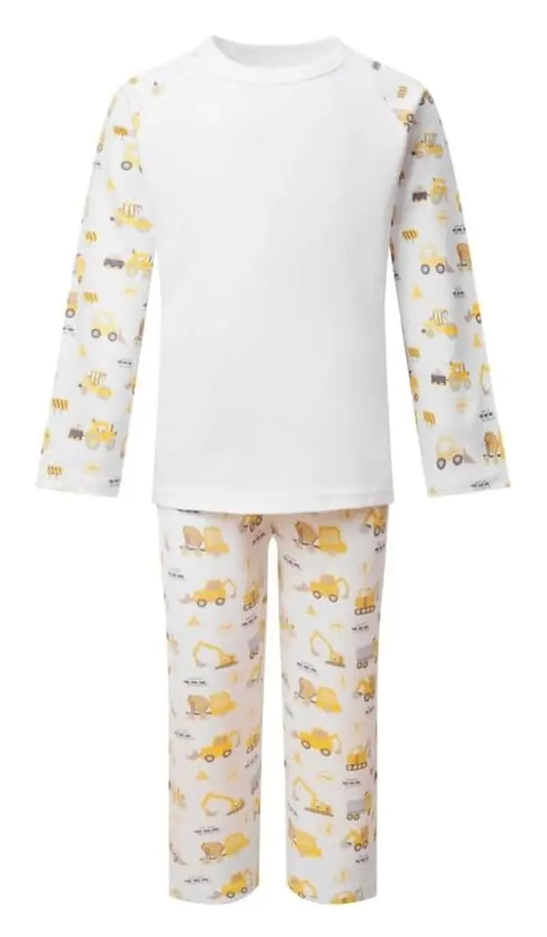 Digger print kids pyjamas with white top